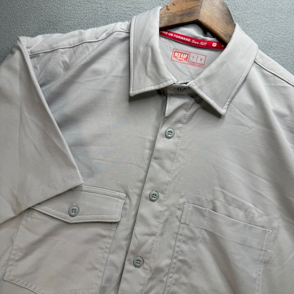 Red Kap Button Down Mens L Gray Performance Work Shirt Short Sleeve TSM2GV